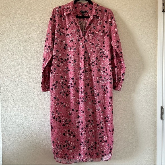 ANN TAYLOR 100% Lyocell Floral Print Pop On Long Sleeve Dress Women Sz Small - Picture 1 of 12